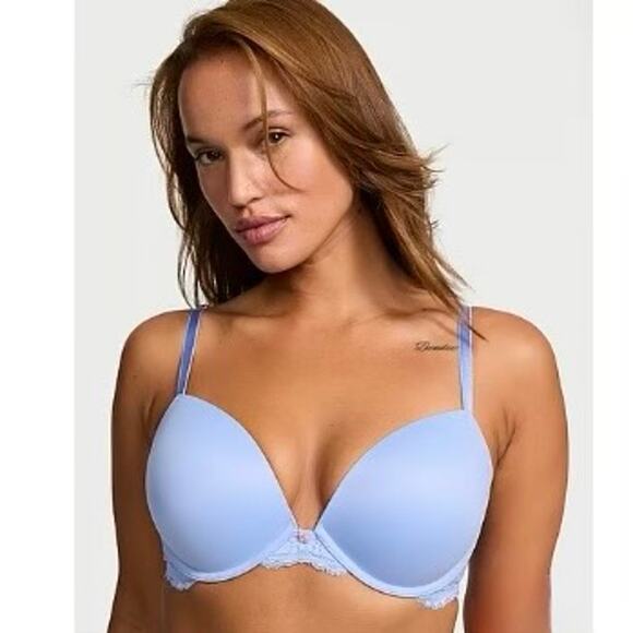 NEW VICTORIA'S SECRET Dream Angels Smooth & Lace Push-up Bra in Blue Cameo 34C - Picture 1 of 7